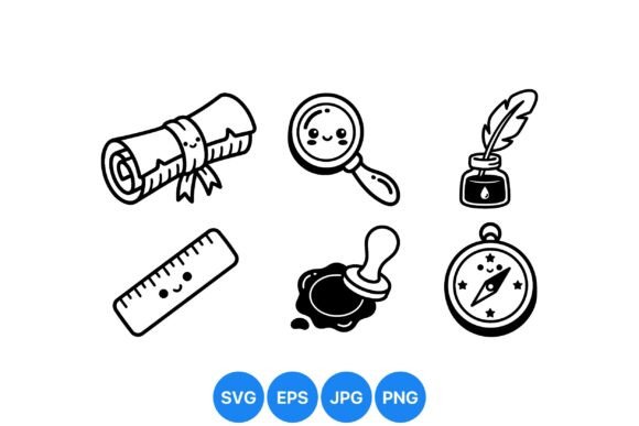 Cute Retro Study Stationery Icons