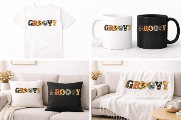 Groovy Retro Floral Typography Design: A Stylish Embroidery Asset for Real Projects
