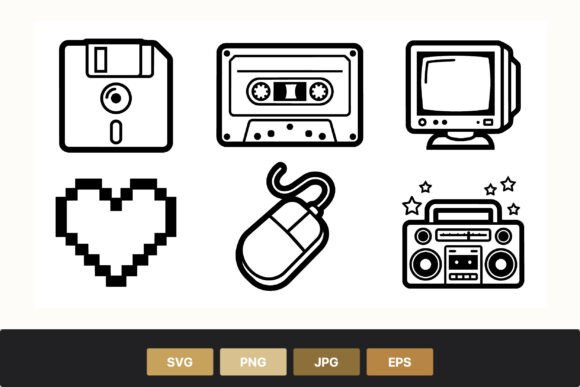 Pixel Heart Tech Retro Icon Set