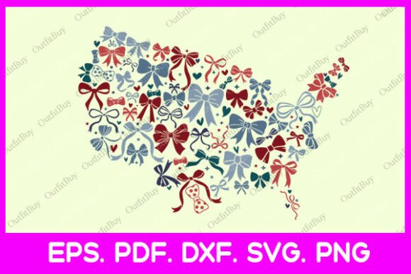 Retro America Map Bow for 4th of July Embroidery