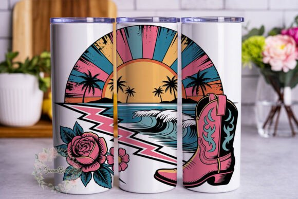 Retro Sunset Cowgirl Boot 20oz Tumbler W